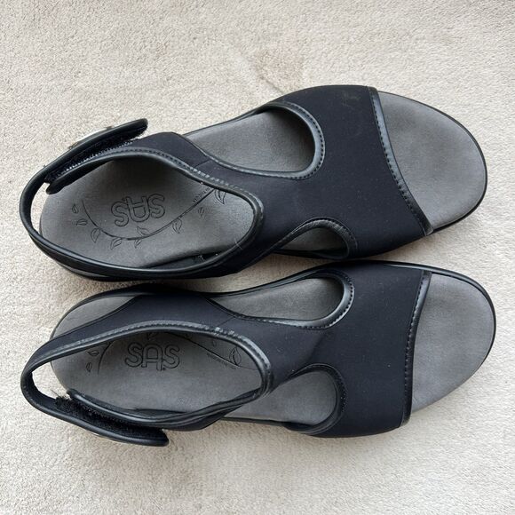 SAS Harmony Black Mesh Tripad Comfort Flat Sandal Women 5 Adjustable Strap USA - Picture 7 of 16